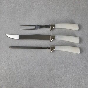 Warwick Sheffield England Carving Set 3pc Faux Mother of Pearl Stainless Steel